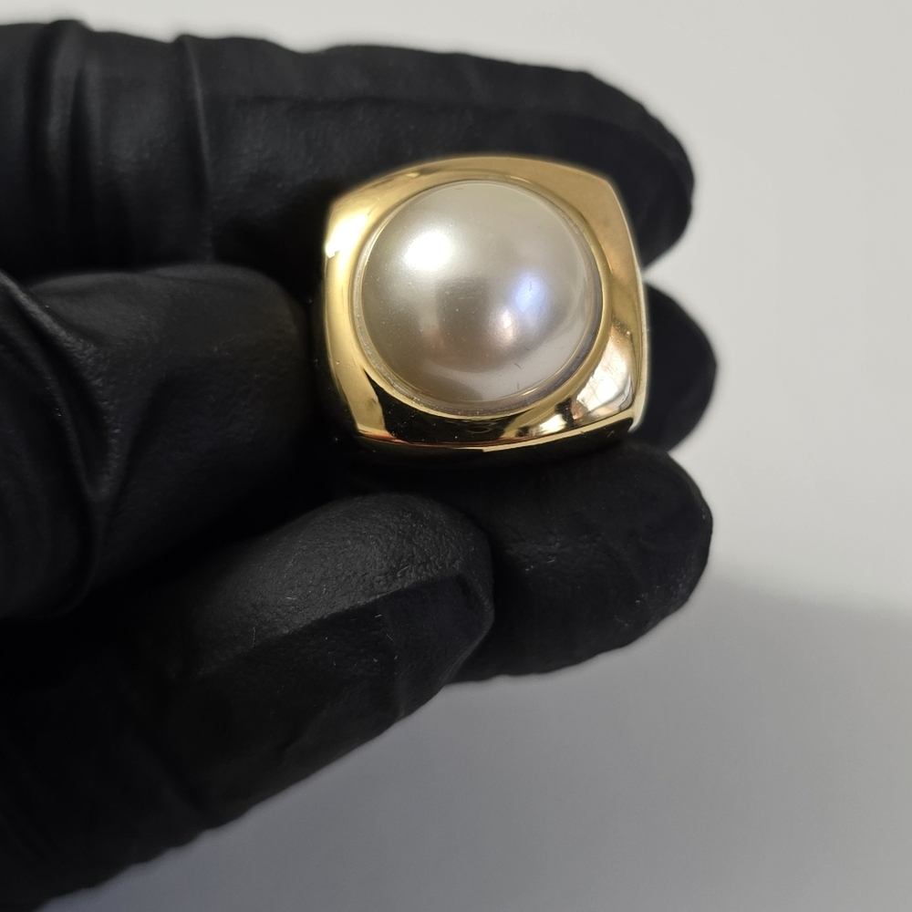 Sterling Silver 925 Elegant Gold MABE Pearl Ring / Unisex